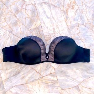 32A Black Victoria Secret Strapless Bombshell Miraculous Satin Push-up Bra